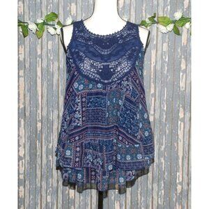 Altar'd State Crochet Blue Patchwork Sleeveless Blouse Top Size XS Flowy